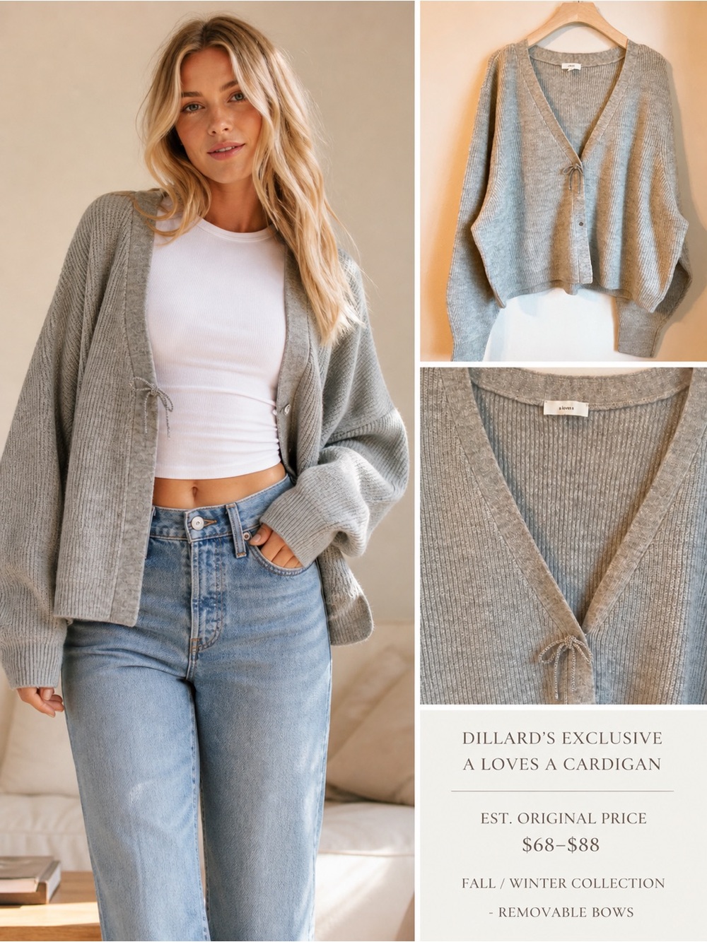 A Loves A V-Neck Ribbed Cardigan Sweater Grey Dolman Oversized XL NWOT